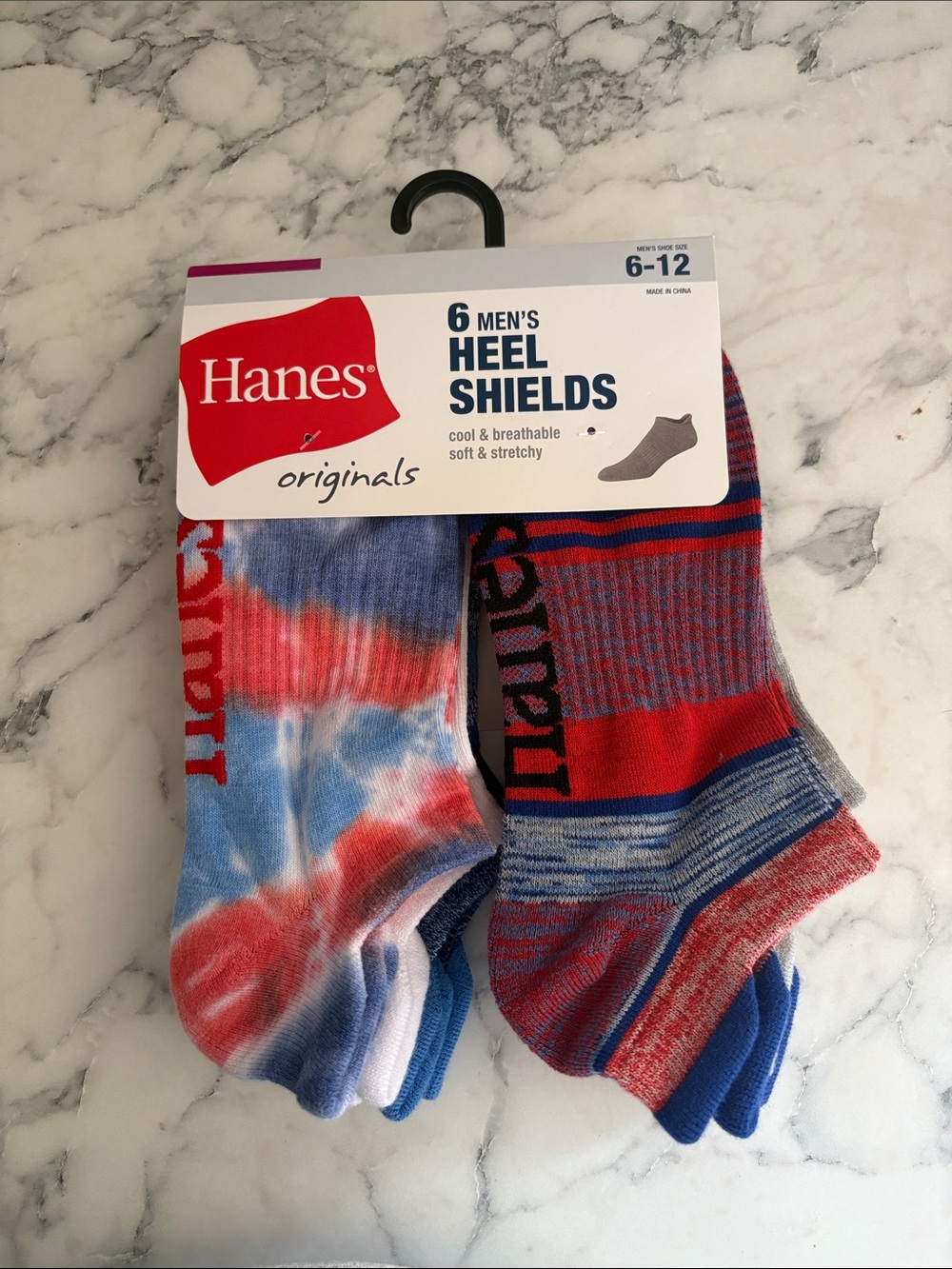 Hanes Men's Heel Shield No-Show Socks - Red, Blue & White